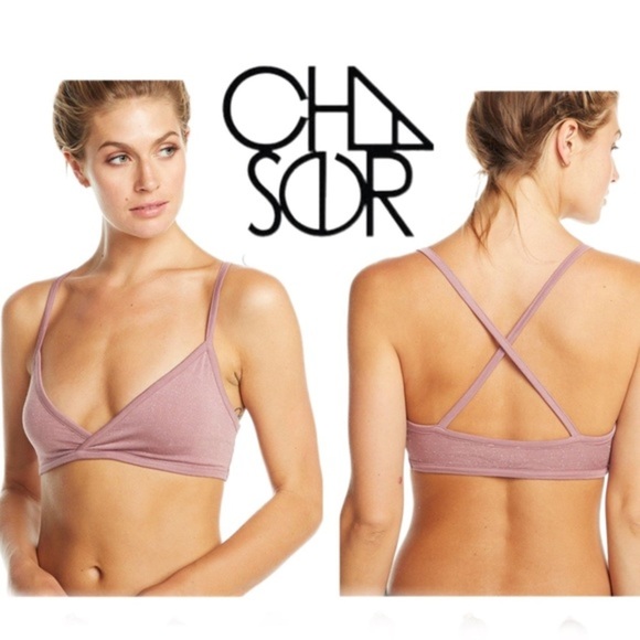 CHASER Brand Women’s Crossback Glitter Bralette Rosebud Mauve NWT ✨MEDIUM✨ - Picture 1 of 6